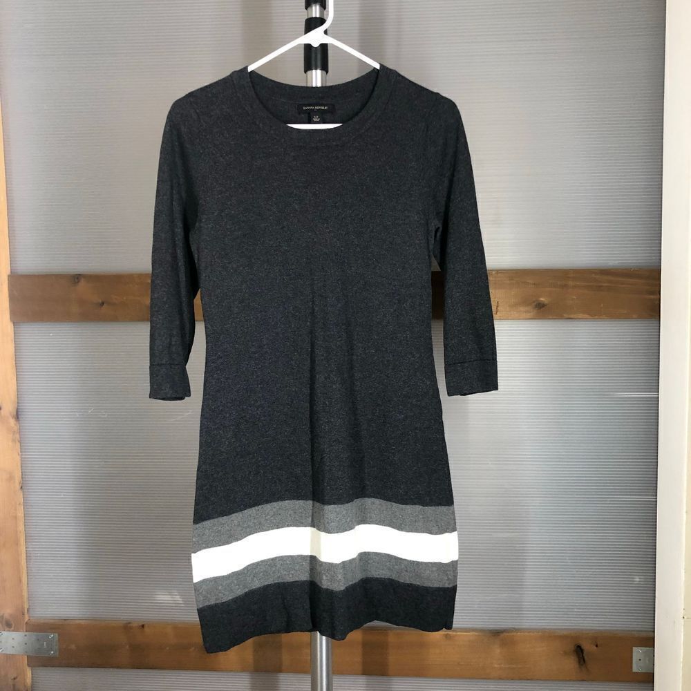 BANANA REPUBLIC FACTORY Rabbit Hair Blend Grey White Colourblock Knit Dress Sz M
